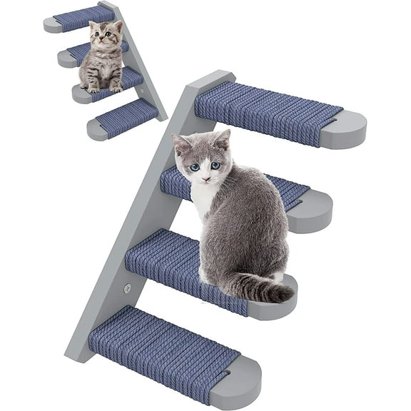 Skywin Cat Steps - 2 Pack Grey-Color Solid Rubber Wood Cat Stairs Great for Scratching and Climbing - Easy to Install Wall Mounted Cat Shelves for Playful Cats