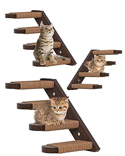 Skywin Cat Steps - 3 Pack Brown-Color Solid Rubber Wood Cat Stairs ...