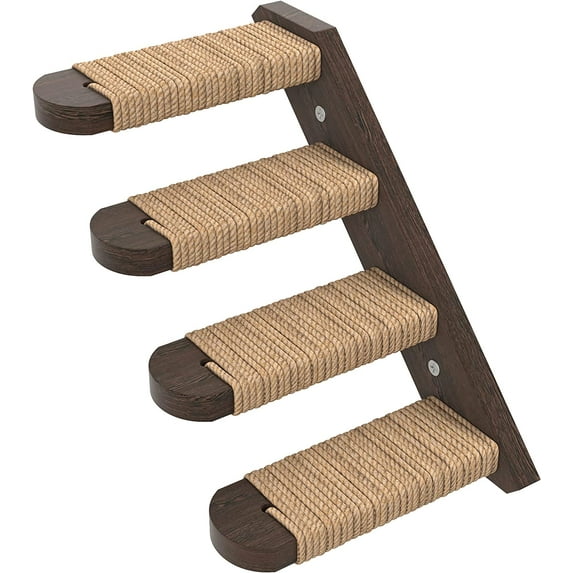 Skywin Cat Steps - Solid Rubber Wood Cat Stairs Great for Scratching and Climbing - Easy to Install Wall Mounted Cat Shelves for Playful Cats (Brown)