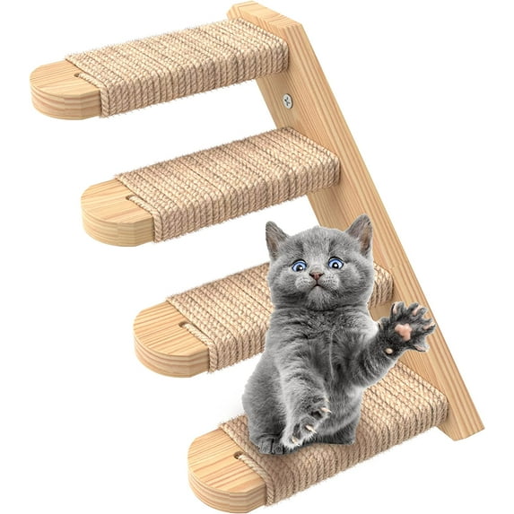 Skywin Cat Steps - Solid Rubber Wood Cat Stairs Great for Scratching and Climbing - Easy to Install Wall Mounted Cat Shelves for Playful Cats (Right Facing)