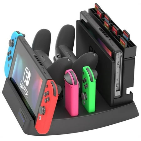 Skywin Charging Display Stand for Nintendo Switch - Nintendo Switch Charging Dock and game holder for Switch Console, Joy-Con Controllers, Switch Pro Controllers, Charging Base and Up to 28 games [vid