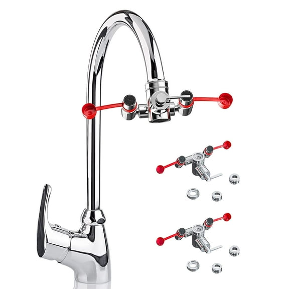 Skywin Eye Wash Kit - Faucet Mounted Emergency Eye Wash Station Sink Attachment - 1x Continuous Flow Eyewash Station,3X Sink Adapters,2X Inspection Tags,1x Emergency Eye Wash Station Sign (2Pack)