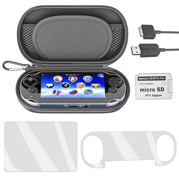 Skywin Four-in-One Kit For PS Vita Case, Protector, Adapter Charger, and Micro SD Memory Card - Compatible with PS Vita Accessories 1000 / 2000 3.6 or HENkaku System