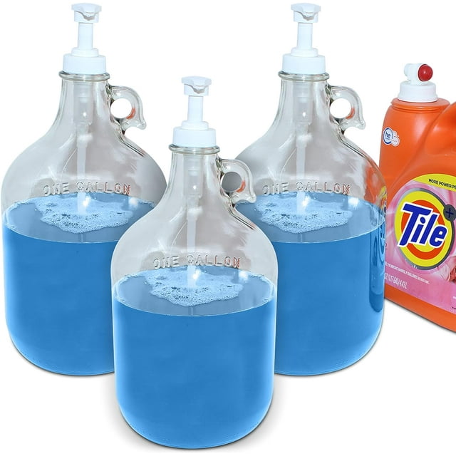 Skywin Gallon Pump Dispenser 3 Pack Glass Laundry Detergent Dispenser