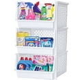 thumbnail image 1 of Skywin Large Plastic Stackable Storage Bins for Pantry, White - 3-Pack, Stackable Bins For Organizing Food, Kitchen, and Bathroom Essentials (Rhombus), 1 of 7
