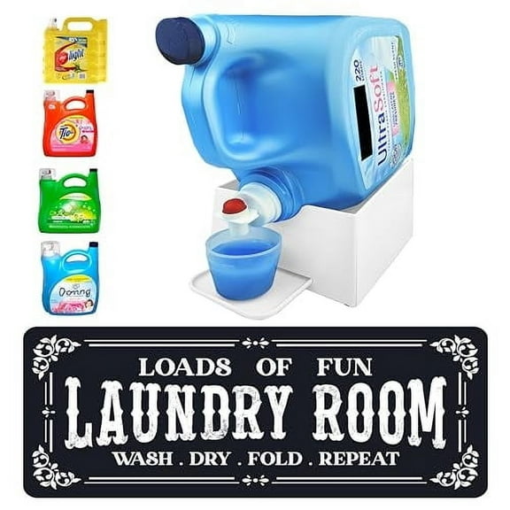 Skywin Laundry Detergent Holder with Laundry Room Rug Runner - Laundry Detergent Cup Holder with Drip Tray and Laundry Rugs For Laundry Room Decor and Accessories - Must Have Laundry Room Organization