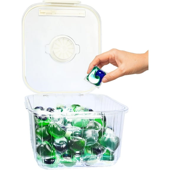 Skywin Laundry Pod Container with Lid (Clear) - Laundry Pod Storage Container for Laundry Room Organization Laundry & Dishwasher Pod Laundry Container