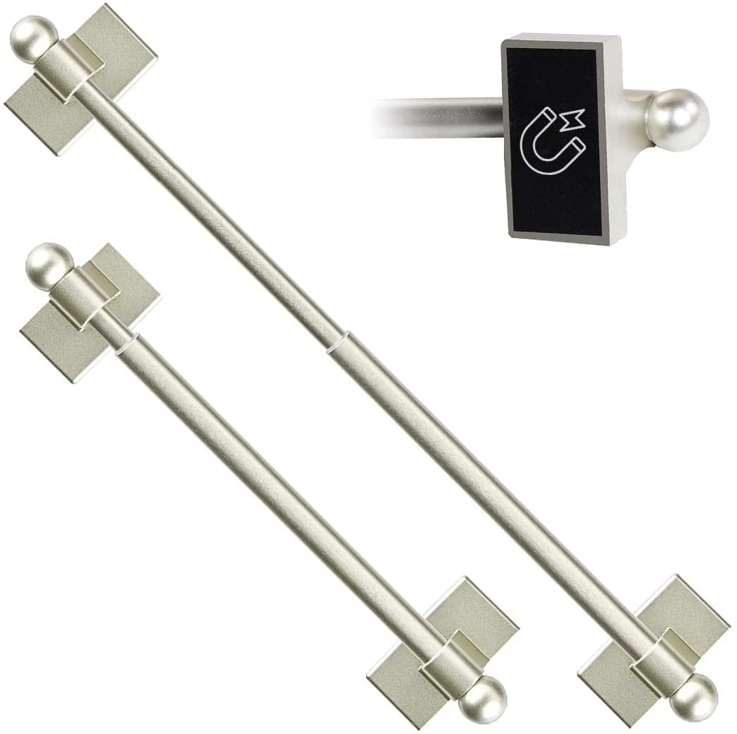 Skywin Magnetic Towel Holder for Refrigerator - 2 Pack Classic Style  Magnetic Curtain Rods for Metal Door with Adjustable Length - Fits Towels  and Easily Attachable (2Pack, Classic Silver) 