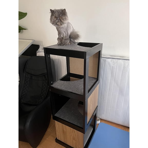 Skywin Modern Cat Tower Cat Scratching Post White - Cat Climbing Tower Great for Cat Stand, Cat House, or Cat Scratcher - Unique Cat Tree with Sisal Scratch Pads & Soft Felt Pads