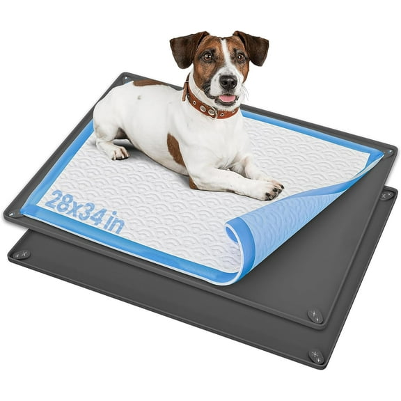 Skywin Pee Pad Holder for 28 x 34 Inches Training Pads – 2 Pack Silicon Wee Wee Pad Holder, No Spill Puppy Pad Holder - Easy to Clean and Store Dog Puppy Pad Holder (Grey)