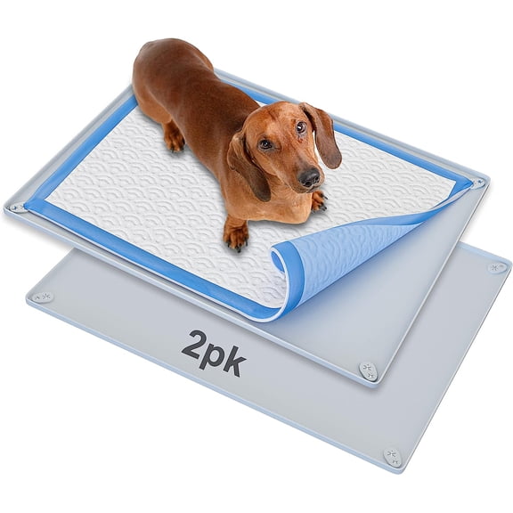 Skywin Pee Pad Holder - No Spill and Leaks Silicone Puppy Pad Holder, Secure 30 x 23 Inches Pee Pad (30Lx23W, 2 Pack, Grey)