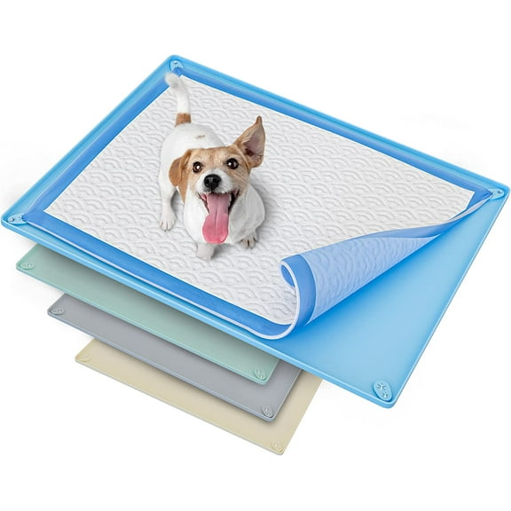 Skywin Pee Pad Holder - No Spill and Leaks Silicone Puppy Pad Holder, Secure 30 x 23 Inches Pee Pad, Blue