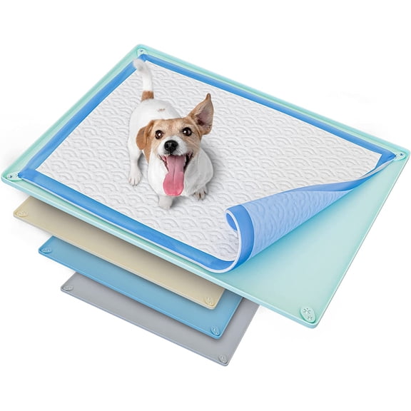 Skywin Pee Pad Holder - No Spill and Leaks Silicone Puppy Pad Holder, Secure 30 x 23 Inches Pee Pad, Turquoise
