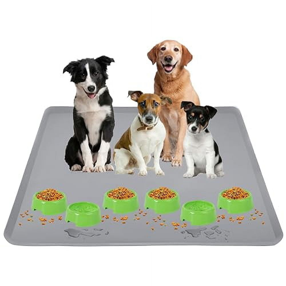 Skywin Pet Food Mat - 30 x 36” Dog Food Mat, Silicone Cat Food Mat, Non Slip Cat Dog Mat For Food And Water, Dog Bowl Mat, Floor Protector Dog Food Mats for Floors Waterproof, Pet Supplies(Light Grey