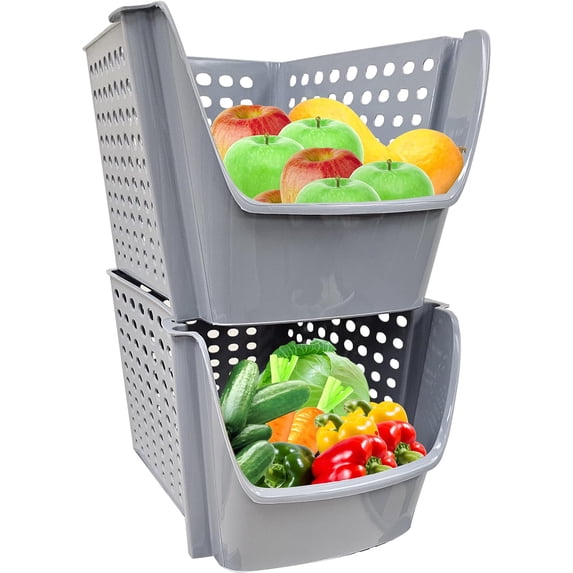 Stackble Bins Skywin Plastic Stackable Storage Bins for Pantry - 2-Pack Grey ...