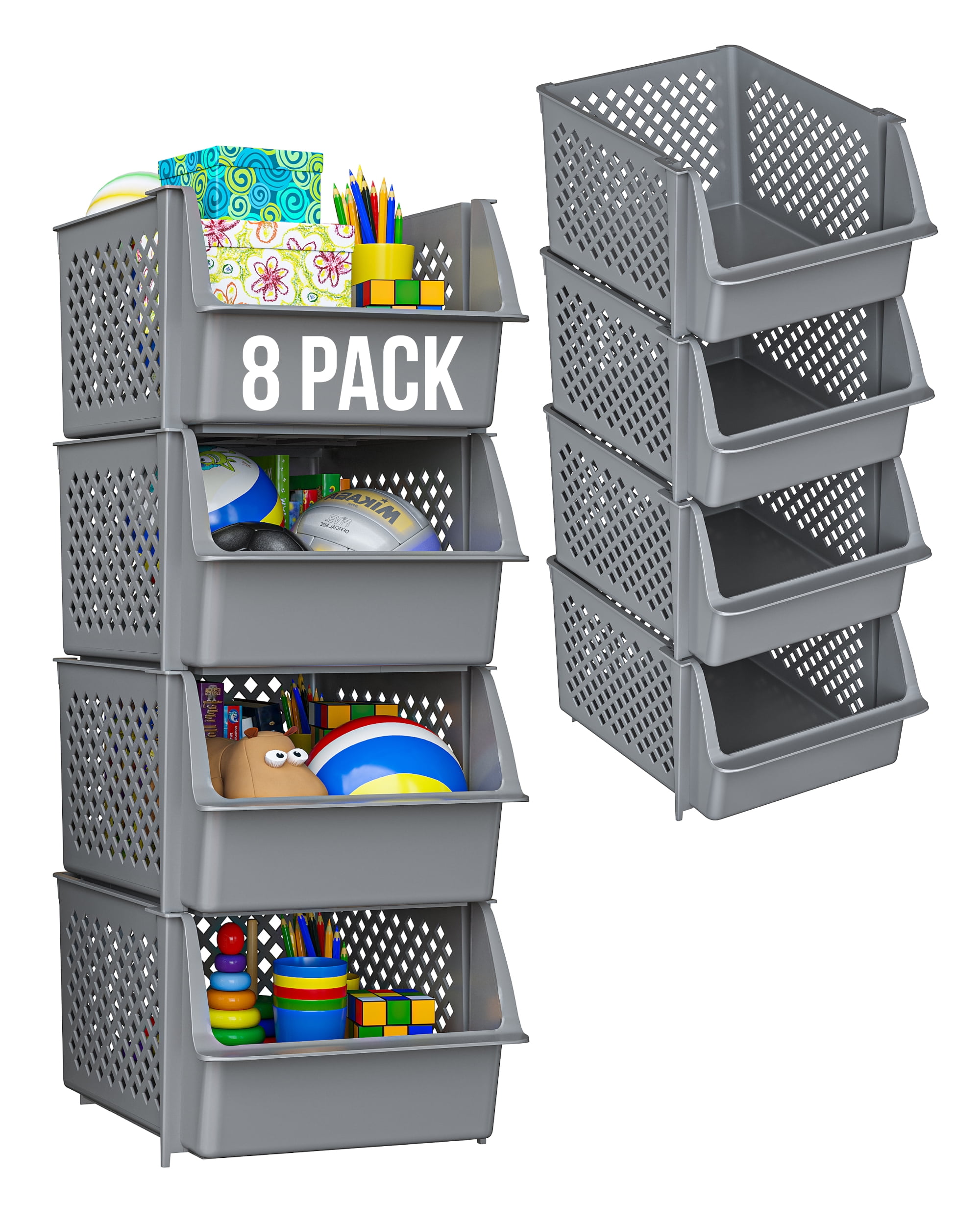 Mesh Stacking Bin Silver Storage Containers Pantry Organizers