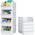 thumbnail image 1 of Skywin Plastic Stackable Storage Bins for Pantry - Stackable Bins For Organizing Food, Kitchen, and Bathroom Essentials (White -4 Pack), 1 of 9