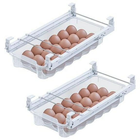 Skywin Refrigerator Egg Drawer - 2 Pack Snap-on Egg Holder for Refrigerator Organizes and Protects Eggs - Adjustable and Space Saving Egg Storage Container For Refrigerator