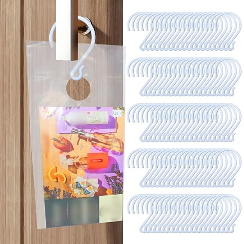 Skywin S Hooks for Door Hanger Bags (White) - Small S Hooks for Hanging Bags, S Hooks Perfect for Any Door Knob Style - Plastic S Hooks for Kitchen Hooks, Under Shelf Hooks, Display Hooks (100 PCS)