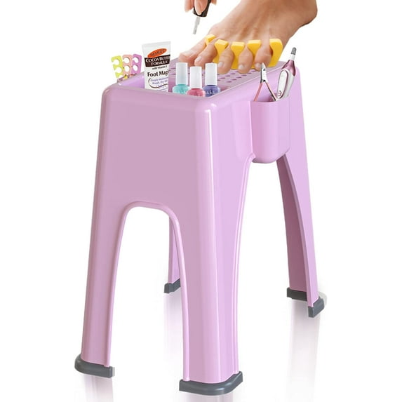 Skywin Shower Shaving Foot Rest - Plastic Shower Stool for Shaving Legs, 3 Pockets Hold Shaving Essentials, 9.27 x 7 x 10 inches (Pink)