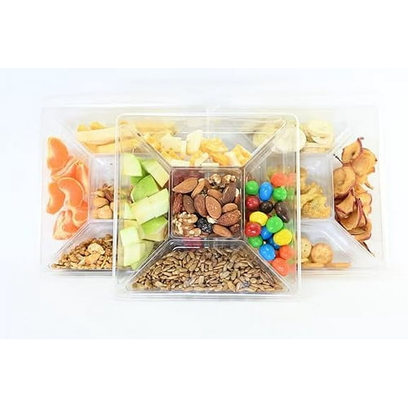 Skywin Snack Tray Clear PET Plastic with Lid Snack Food Storage Containers (3 Count)