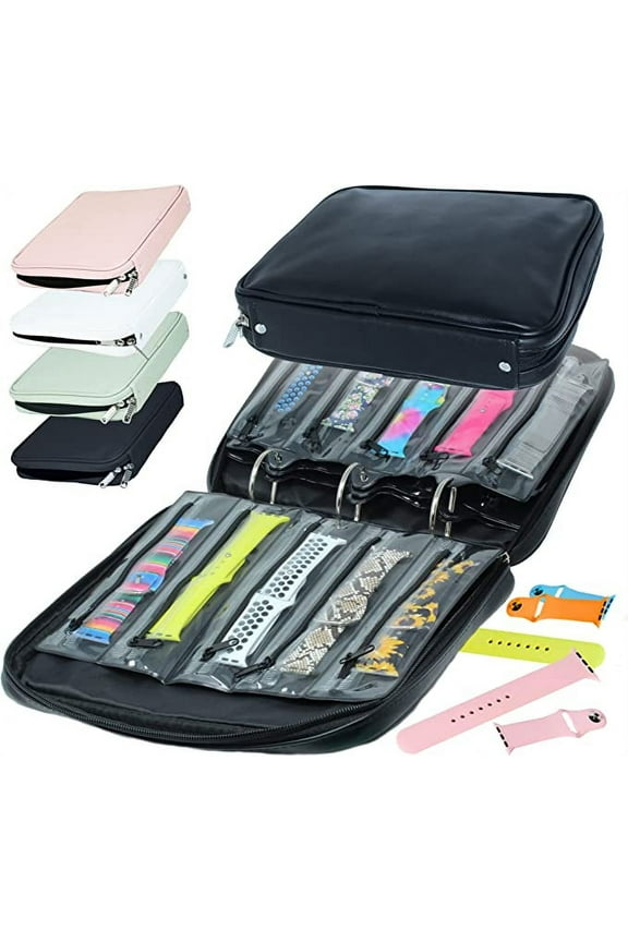 Watch Band Holder for Apple Watch Bands - An Apple Watch Band Case Organizer with a 50 Band Capacity and Zippered Compartment Sleeves (Black)