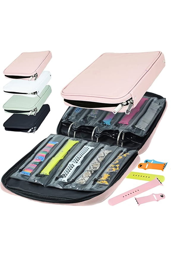 Watch Band Holder for Apple Watch Bands - An Apple Watch Band Case Organizer with a 50 Band Capacity and Zippered Compartment Sleeves (Pink)