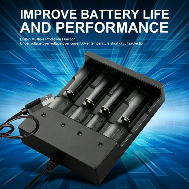 Skywolfeye 3.7V Universal Rechargeable Battery Charger; 4Bay, Lithiumion Power Source
