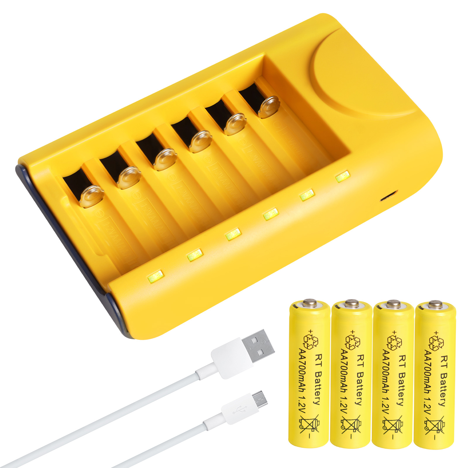 Skywolfeye 4Pack 1.2v AA 700mAh Rechargeable Batteries + 6 Bay Battery