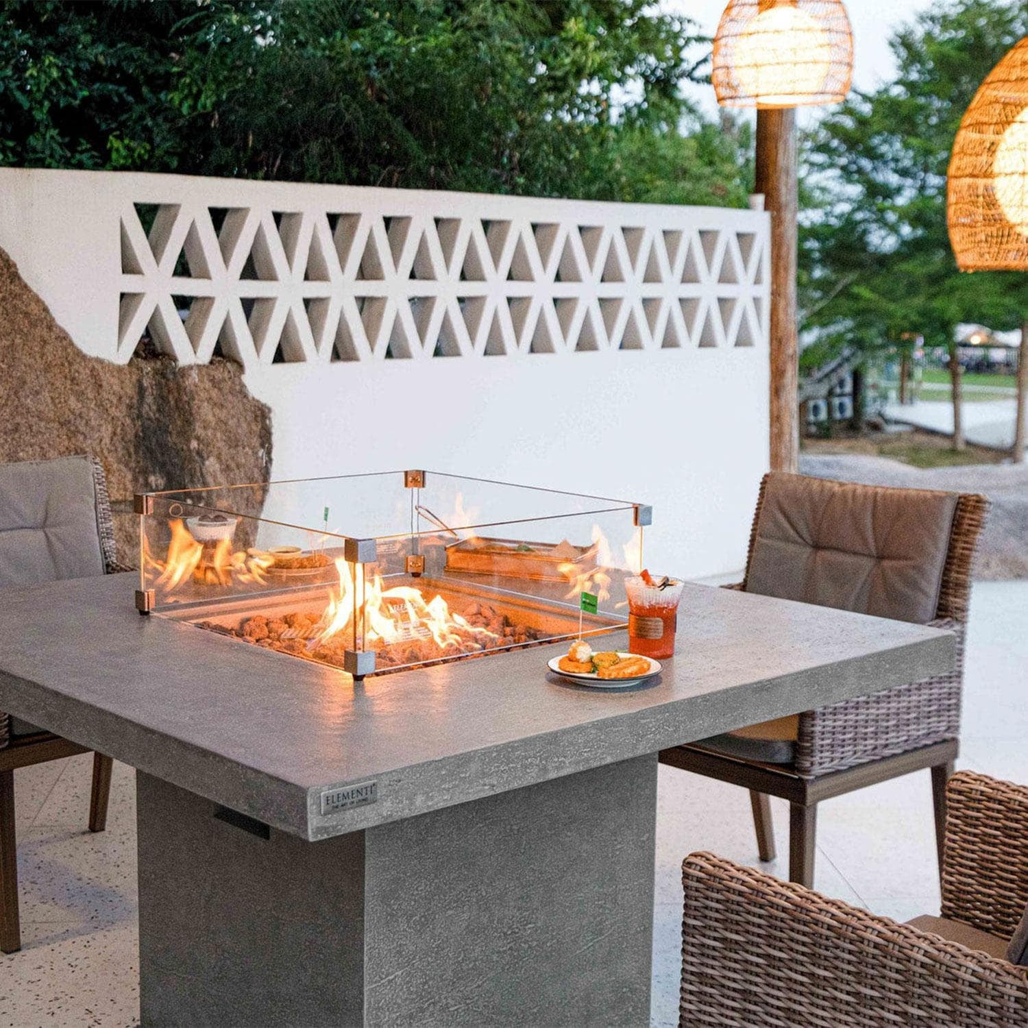 Skywood 48 Inch Square Concrete Propane Fire Pit Table in Gray By Lakeview Outdoor Designs