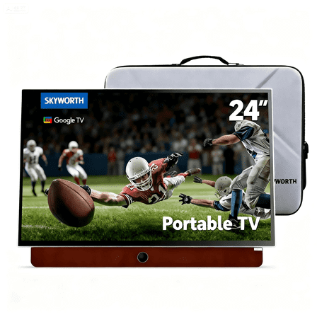 SKYWORTH 24" Portable TV Bundle Edition - Battery Powered LED Smart TV with Protective Case, Full HD Built-in Google TV