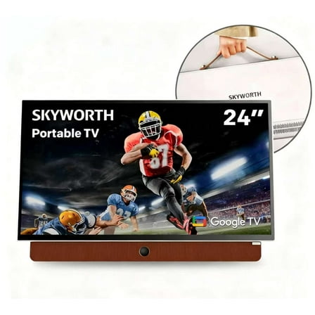 SKYWORTH 24" Portable Smart TV, LED Full HD Battery Google TV