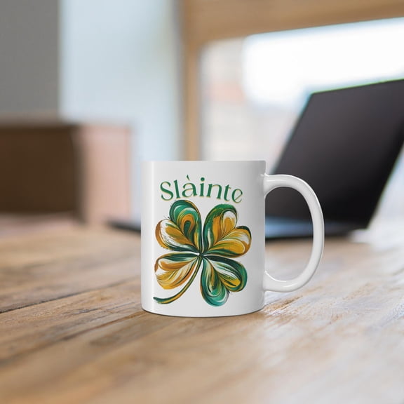 Slinte Shamrock Mug | Irish Toast Clover Ceramic Coffee Cup