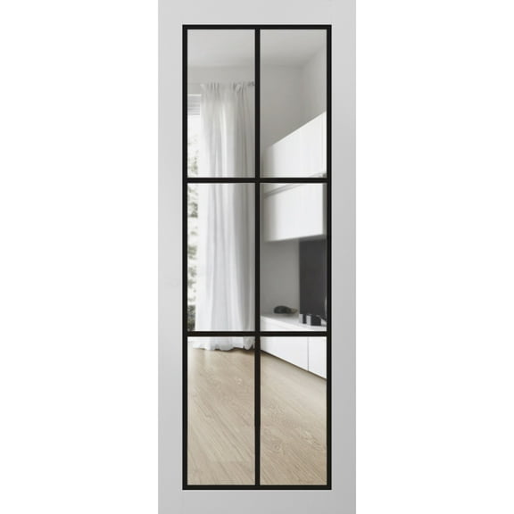 Slab Barn Door Panel 18 x 80 inches | Lucia 2366 White Silk Clear Glass | Sturdy Finished Interior Doors | Pocket Closet Sliding