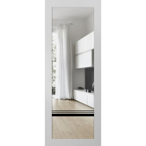 Slab Barn Door Panel 18 x 80 inches | Lucia 2666 White Silk Clear Glass | Sturdy Finished Interior Doors | Pocket Closet Sliding