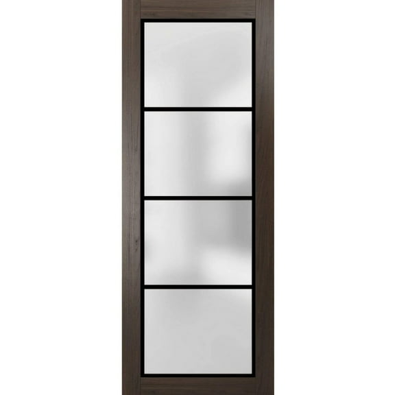 Slab Barn Door Panel 18 x 80 inches | Planum 2132 Chocolate Ash Frosted Glass | Sturdy Finished Interior Doors | Pocket Closet Sliding
