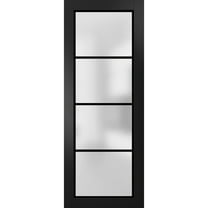 Slab Barn Door Panel 18 x 80 inches | Planum 2132 Matte Black Frosted Glass | Sturdy Finished Interior Doors | Pocket Closet Sliding