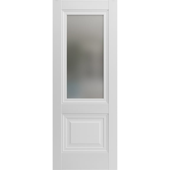 Slab Barn Door Panel 24 x 80 inches | Lucia 8822 White Silk with Frosted Glass | Sturdy Finished Interior Doors | Pocket Closet Sliding