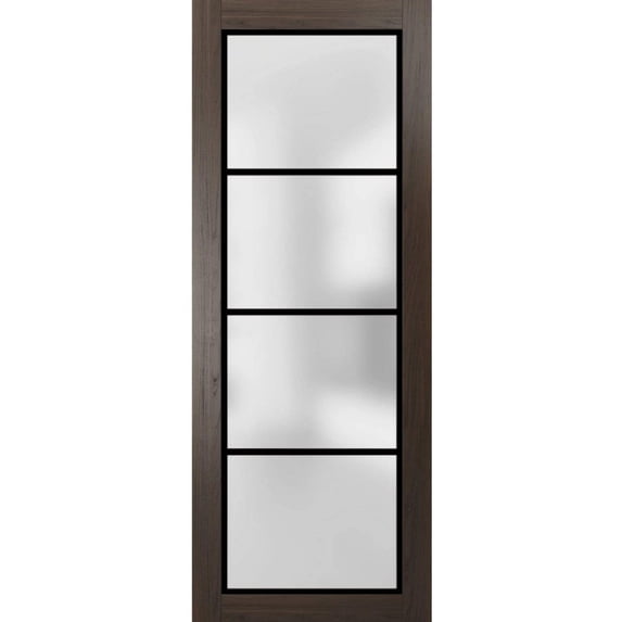 Slab Barn Door Panel 24 x 80 inches | Planum 2132 Chocolate Ash Frosted Glass | Sturdy Finished Interior Doors | Pocket Closet Sliding