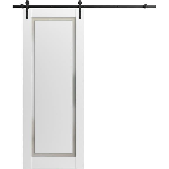 Slab Barn Door Panel 24 x 80 inches | Sete 6933 Matte Black with Frosted Glass | Sturdy Finished Interior Doors | Pocket Closet Sliding