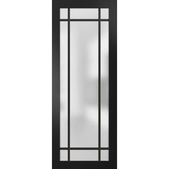 Slab Barn Door Panel 24 x 84 inches | Planum 2112 Matte Black Frosted Glass | Sturdy Finished Interior Doors | Pocket Closet Sliding