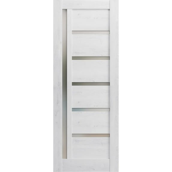 Slab Barn Door Panel 24 x 84 inches | Quadro 4088 Nordic White with Frosted Glass | Sturdy Finished Interior Doors | Pocket Closet Sliding