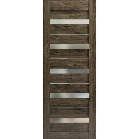 Slab Barn Door Panel 24 x 96 inches | Quadro 4445 Cognac Oak with Frosted Glass | Sturdy Finished Interior Doors | Pocket Closet Sliding