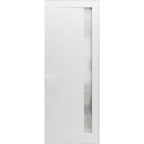 Slab Barn Door Panel 28 x 80 inches | Planum 0660 Painted White with Frosted Glass | Sturdy Finished Interior Doors | Pocket Closet Sliding