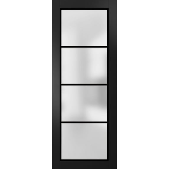 Slab Barn Door Panel 28 x 80 inches | Planum 2132 Matte Black Frosted Glass | Sturdy Finished Interior Doors | Pocket Closet Sliding