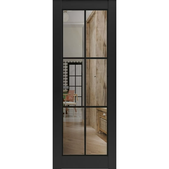 Slab Barn Door Panel 28 x 84 inches | Lucia 2366 Matte Black Clear Glass | Sturdy Finished Interior Doors | Pocket Closet Sliding