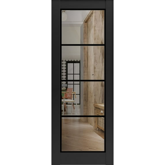 Slab Barn Door Panel 28 x 84 inches | Lucia 2466 Matte Black Clear Glass | Sturdy Finished Interior Doors | Pocket Closet Sliding