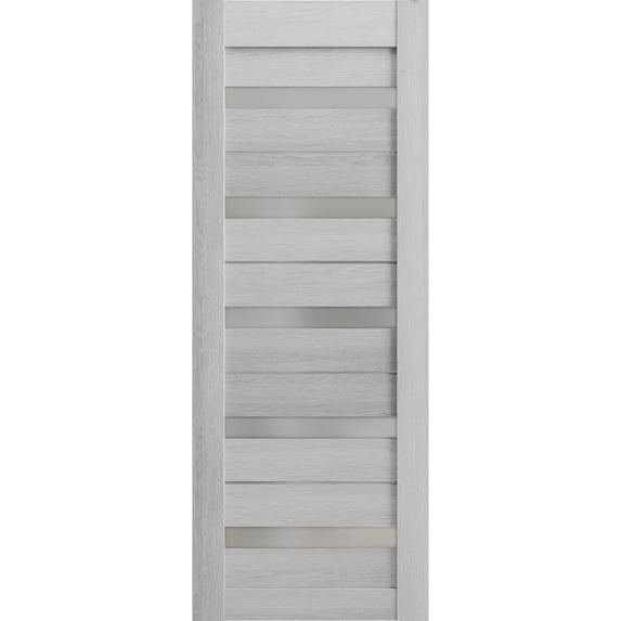 Slab Barn Door Panel 28 x 84 inches | Quadro 4445 Light Grey Oak with Frosted Glass | Sturdy Finished Interior Doors | Pocket Closet Sliding