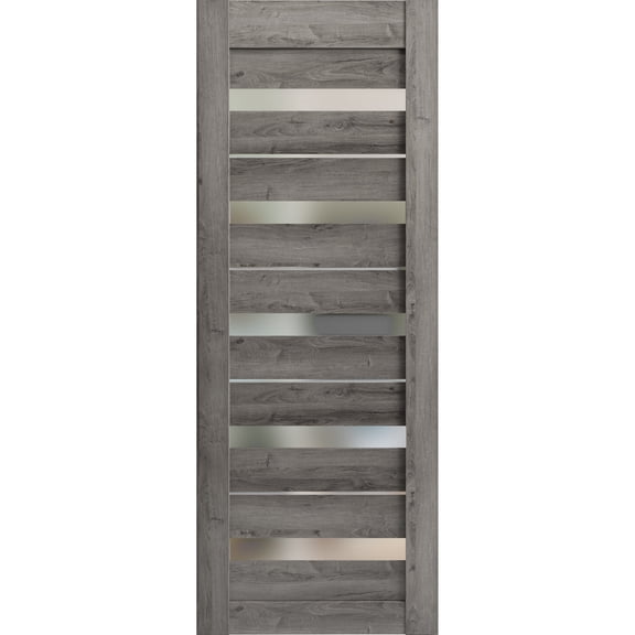 Slab Barn Door Panel 28 x 84 inches | Quadro 4445 Nebraska Grey with Frosted Glass | Sturdy Finished Interior Doors | Pocket Closet Sliding