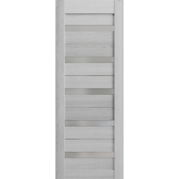 Slab Barn Door Panel 30 x 84 inches | Quadro 4445 Light Grey Oak with Frosted Glass | Sturdy Finished Interior Doors | Pocket Closet Sliding